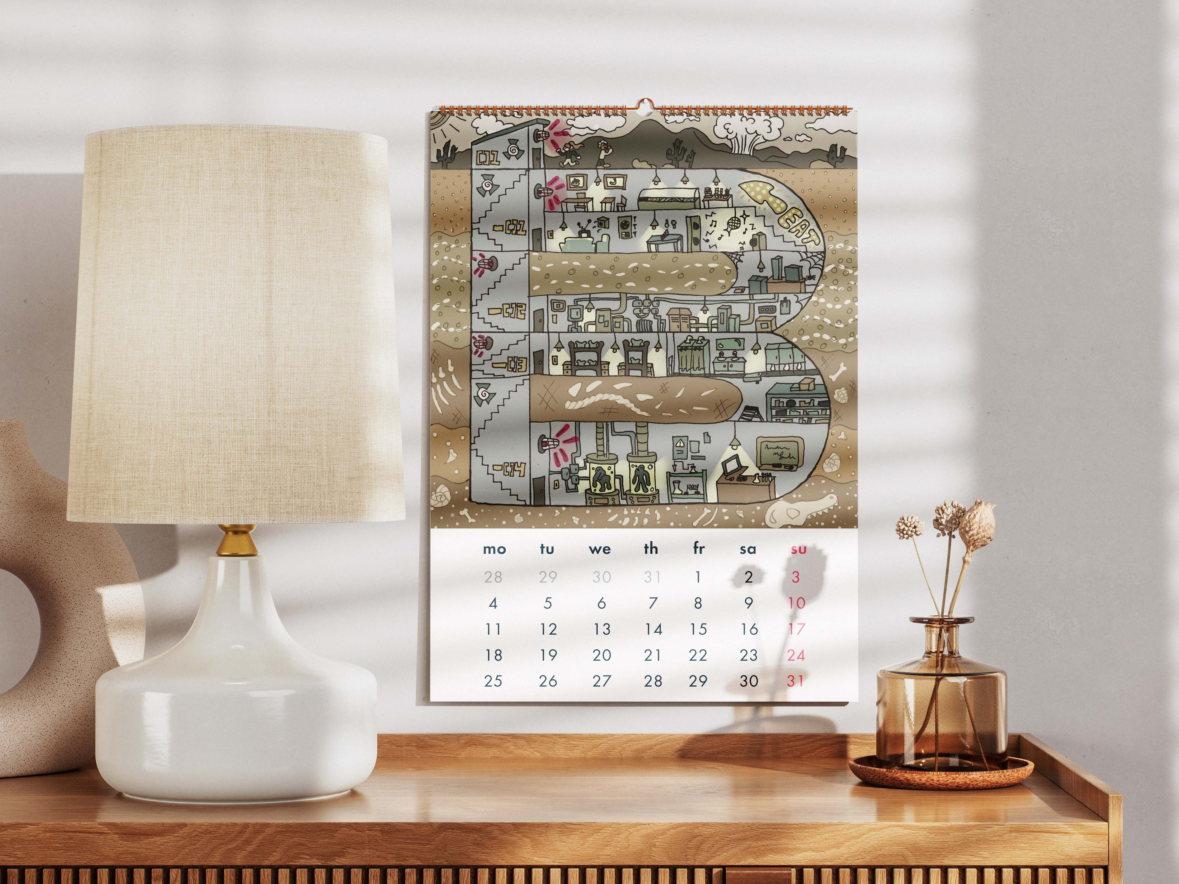 calendar page with illustrative Bunker B dropcap